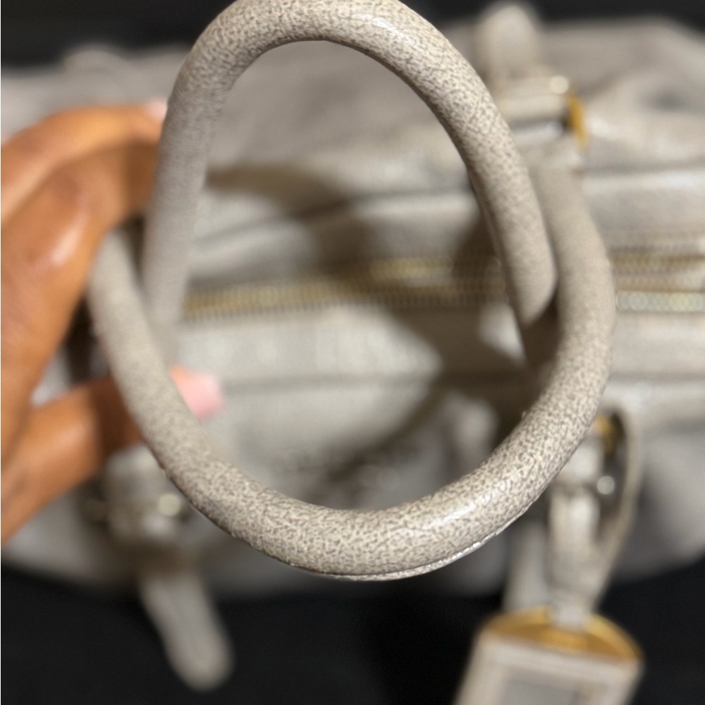 Prada Pebbled Leather Satchel in Light Silver with Gold Accents - Picture 2 of 16